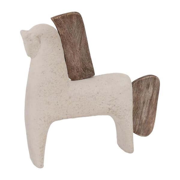 Liv & Skye Ivory 14 in. X 14 in. Ceramic Horse Figurine
