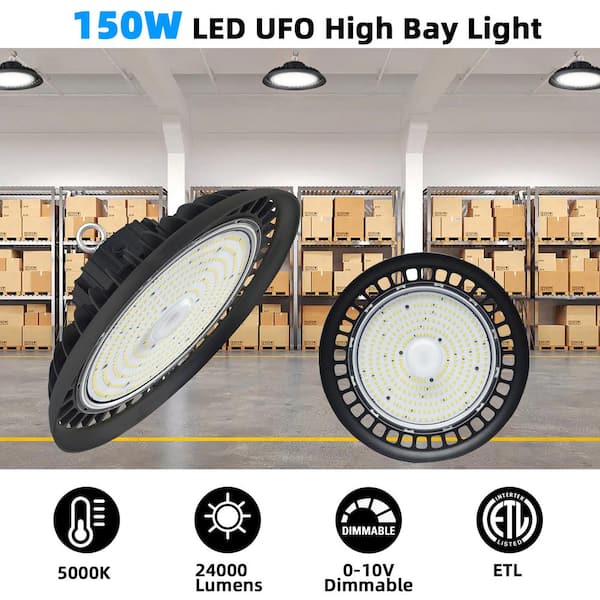 WYZM 11 in. 450-Watt Equivalent Integrated Black LED UFO High Bay Light 24000 Lumen 5000K IP65 (3-Pack)