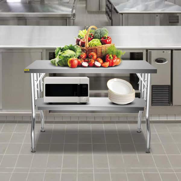 Commercial Worktable Workstation 48 x 30 in. Double-Shelf Folding Table Stainless Steel Kitchen Utility Tables,Silver