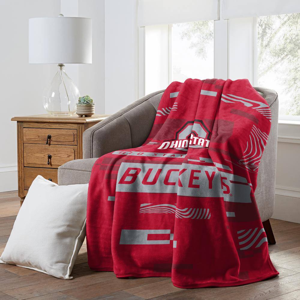Ohio State Buckeyes Red and Gray Raschel Throw Blanket