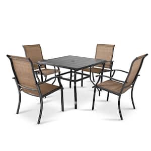 5-Pieces Rust-Free Metal Outdoor Patio Dining Set with 4 Textilene Dining Chairs and Square Dining Table