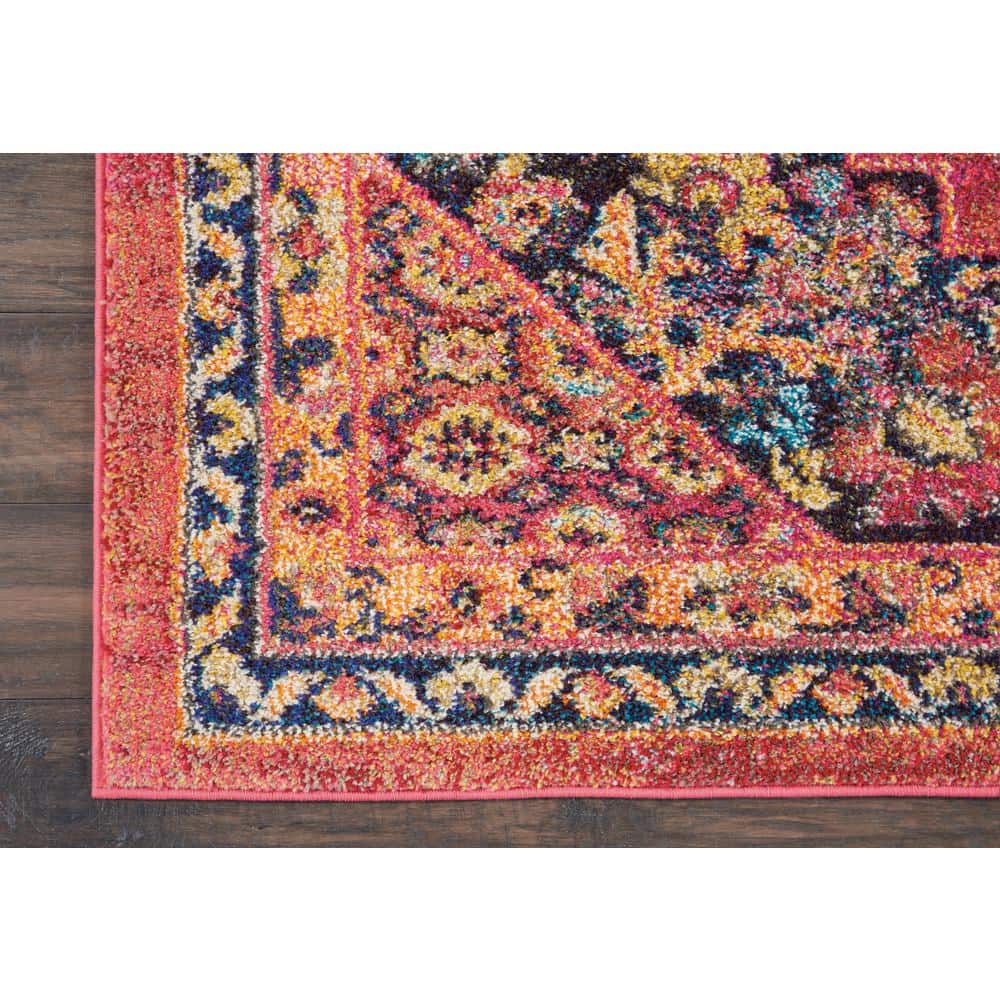 Nourison Pink and Flame Medallion 5'3" x 7'3" Synthetic Area Rug