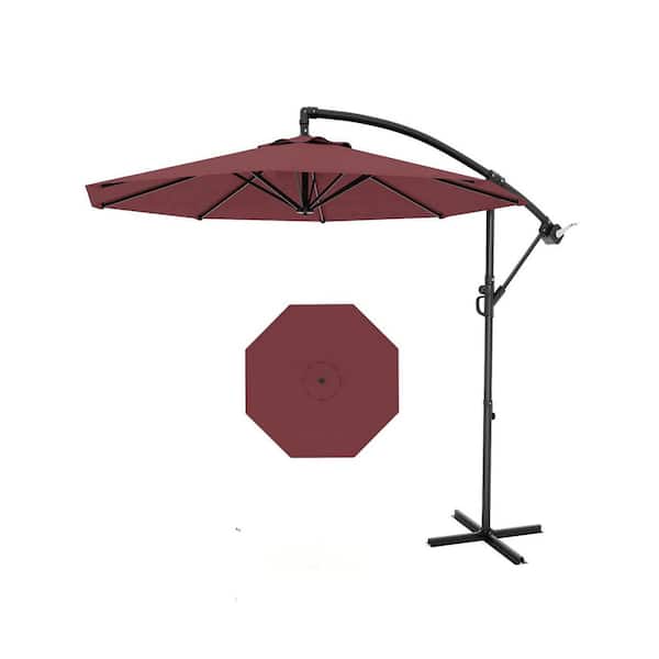 commercial grade offset patio umbrellas 10 ft. Metal Pole Cantilever Offset Patio Umbrella in Dark Red with Tilt  Adjustment and Cross Base ATYPPG_33475JVC