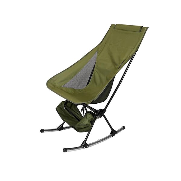 Misopily Portable Camping Sling High Back Outdoor Rocking Chair with 198 lb. Capacity and Storage Bag for Lawn Fishing BeachGreen
