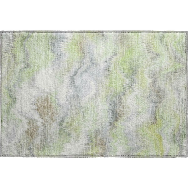 Mayfield Premium Machine Washable Abstract AMF2258 Aloe 2 ft. x 3 ft. Accent Rug