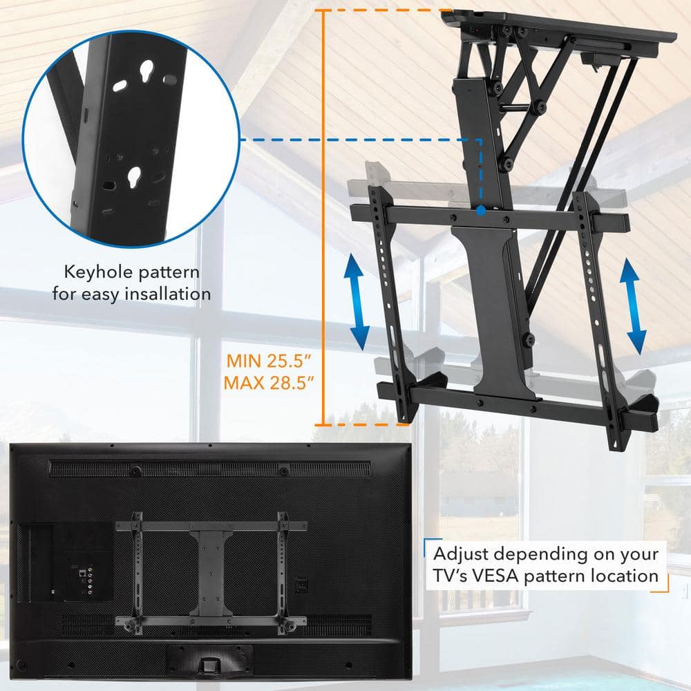 Motorized Black Steel Ceiling TV Mount for 32-70 Inch Screens