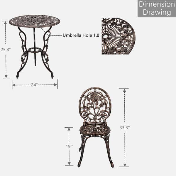 てあ　 Siavonce Antique Bronze Rose 3-Piece Outdoor Bistro Cast Aluminum