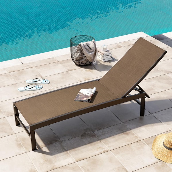 Crestlive Products 1-Piece Aluminum Adjustable Outdoor Chaise Lounge in Brown