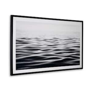 Black and White Wooden Framed D Ring Waterscape Wrapped Canvas Wall Art Decor