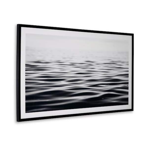 Benjara Black and White Wooden Framed D Ring Waterscape Wrapped Canvas Wall Art Decor