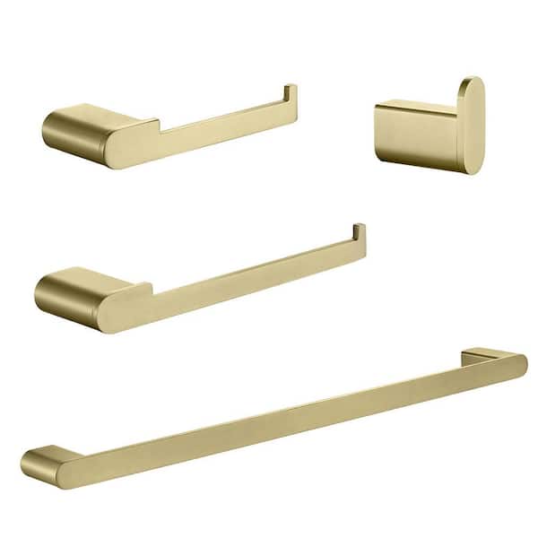 Maincraft 23.6 in. Wall Mounted Bath Accessory Set with Towel Bar, Hook, Roll Paper Holder, and Hand Tower Holder in Brushed Gold