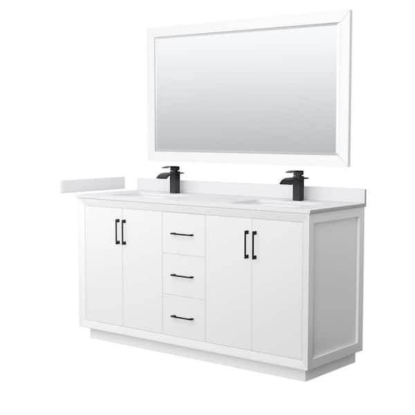 Wyndham Collection Strada 66 in. W x 22 in. D x 35 in. H Double Bath Vanity in White with White Cultured Marble Top and 58 in. Mirror