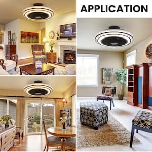20 in. LED Indoor Black Ceiling Fan with Dimmable Light, Low Profile Flush Mount Ceiling Fan with APP Remote Control