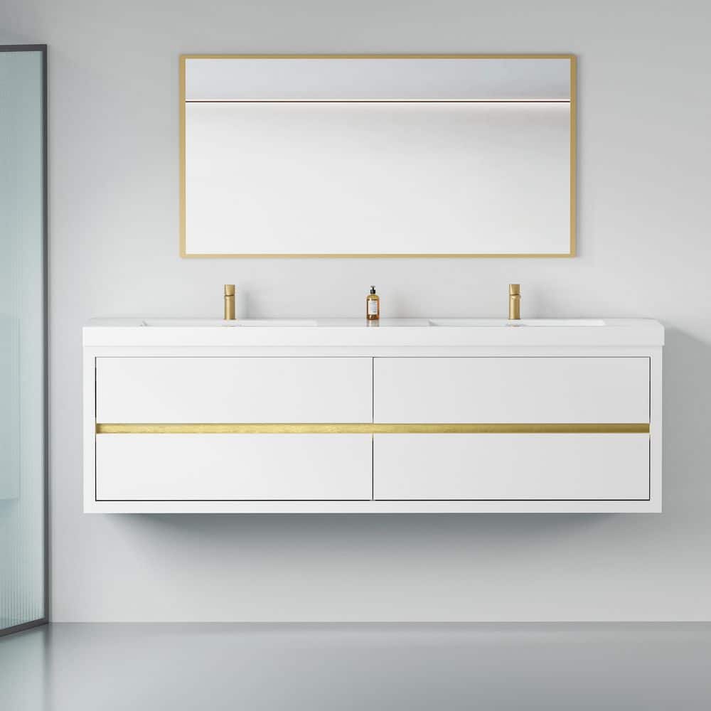 72 in. Wall-Mounted Double Sink Bath Vanity Floating Bathroom Storage Cabin