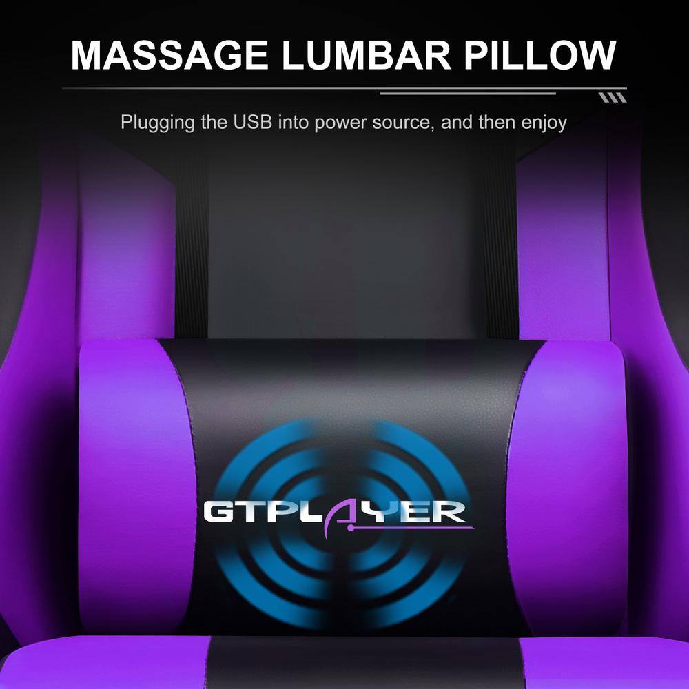 Ergonomic Black and Purple Faux Leather Gaming Chair with Footrest