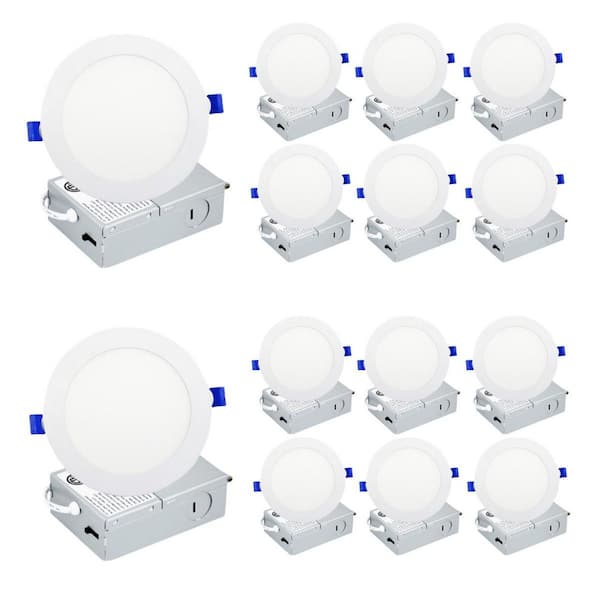 KOAOEIRS 6 in. LED White Adjustable 5CCT (2700K to 5000K) Ultra Slim Canless Integrated LED Recessed Light Dimmable (12-Pack)
