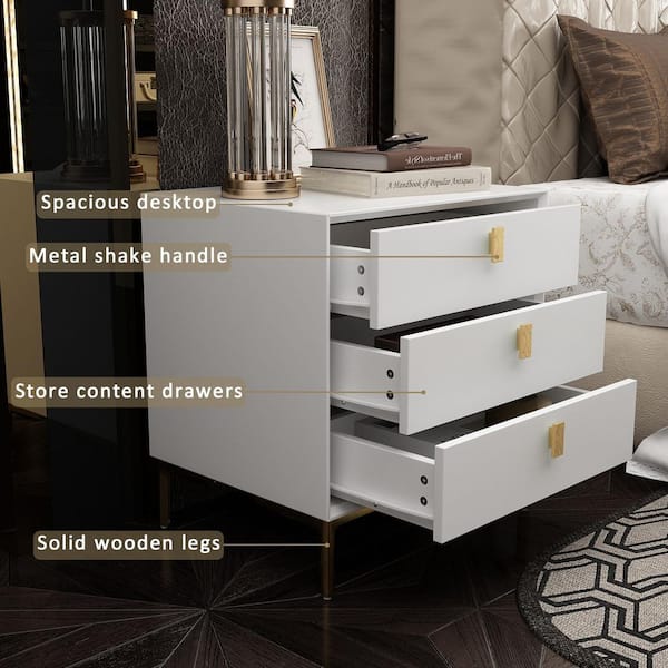 FUFU&GAGA 3-Drawer White Wooden Nightstand, Endtable