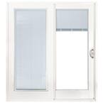 72 in. x 80 in. Woodgrain Interior and Smooth White Exterior Right-Hand Composite Sliding Patio Door, Built in Blinds