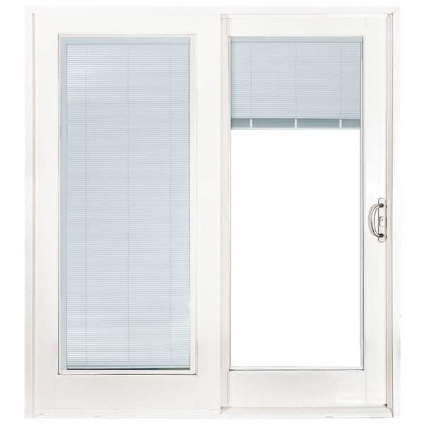 MP Doors 72 in. x 80 in. Woodgrain Interior and Smooth White Exterior Right-Hand Composite Sliding Patio Door, Built in Blinds