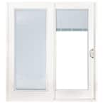 72 in. x 80 in. Woodgrain Interior Composite Prehung Right-Hand DP50 Sliding Patio Door with Blinds Between Glass