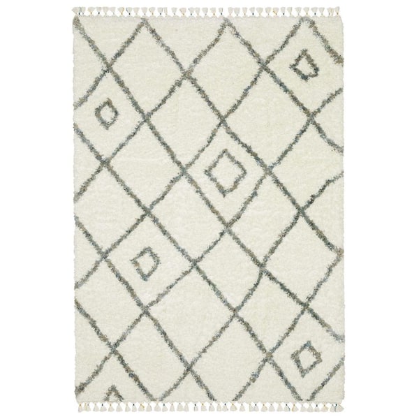 5 ft. x 7 ft. Ivory, Black Abstract Washable Area Rug