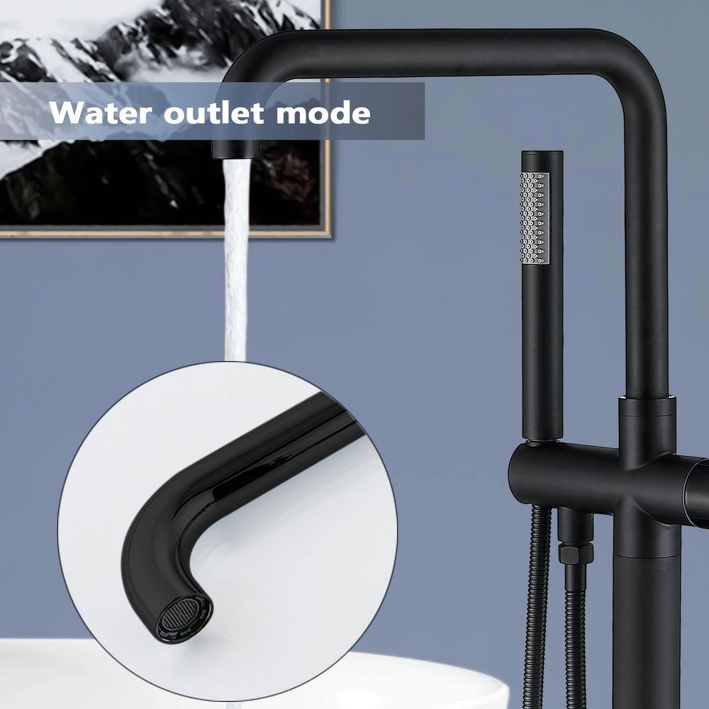 Matte Black Stainless Steel Freestanding Tub Filler with Hand Shower