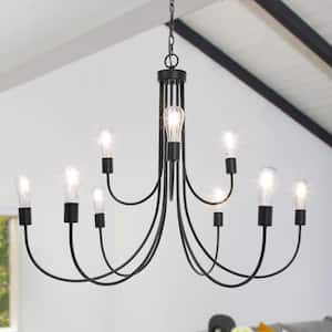 Modern 9-Light Black Oversized Island Chandelier Contemporary Tiered Hanging Light for Living Room Dining Room Staircase