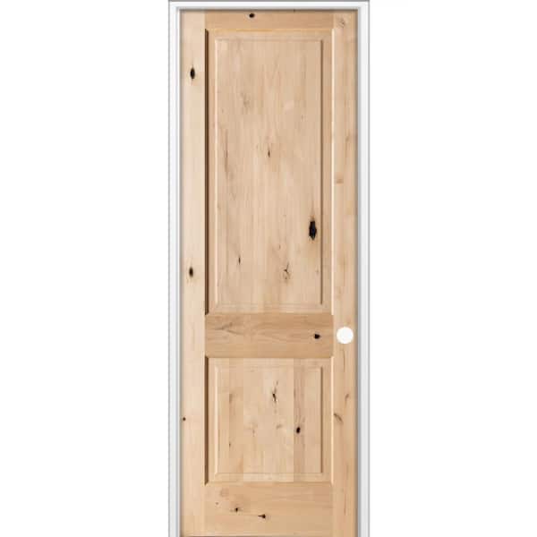 32 in. x 96 in. Rustic Knotty Alder 2 Panel Square Top Left-Hand Single Unfinished Wood Prehung Interior Door