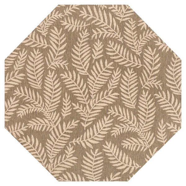 Nevis Palm Frond Brown/Beige 5 ft. Octagon Indoor/Outdoor Area Rug