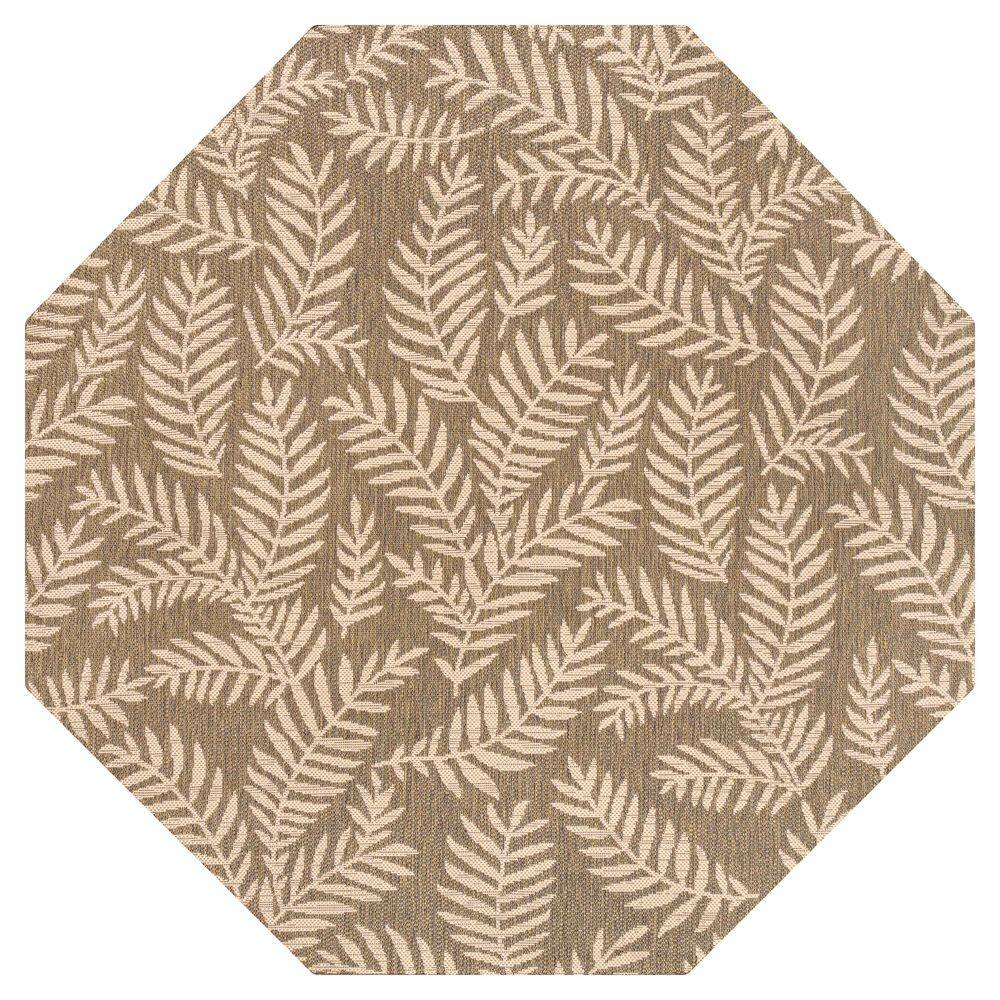JONATHAN Y Nevis Palm Frond Brown/Beige 8 ft. Octagon Indoor/Outdoor ...