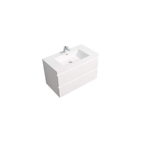 Equinox 36 in. in. W x 19-5/8 in. in. D x 22-1/2 in. H Floating Bath Vanity  White Glossy White Ceramic Top Assembled
