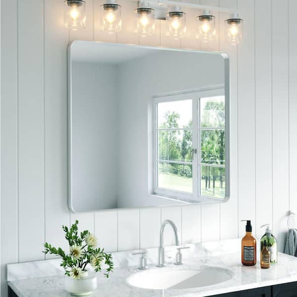 40 in. W x 32 in. H Rectangular Aluminum Framed Wall Bathroom Vanity Mirror in Silver
