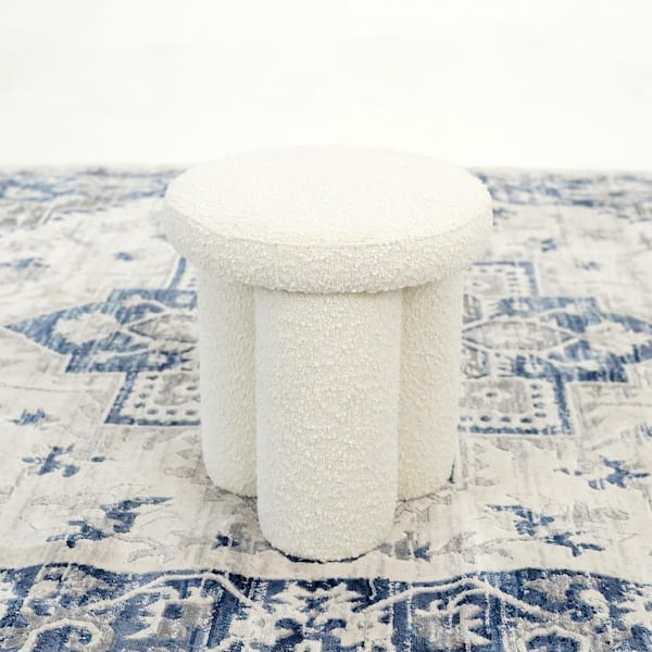 Daiki Ivory Boucle Fabric Japandi Style Stool