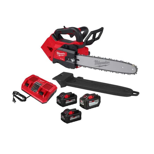 Milwaukee M18 FUEL 14 in. 18V Lithium-Ion Brushless Battery Top Handle Chainsaw Kit with (2) 8.0 Ah, 12 Ah Battery & Rapid Charger