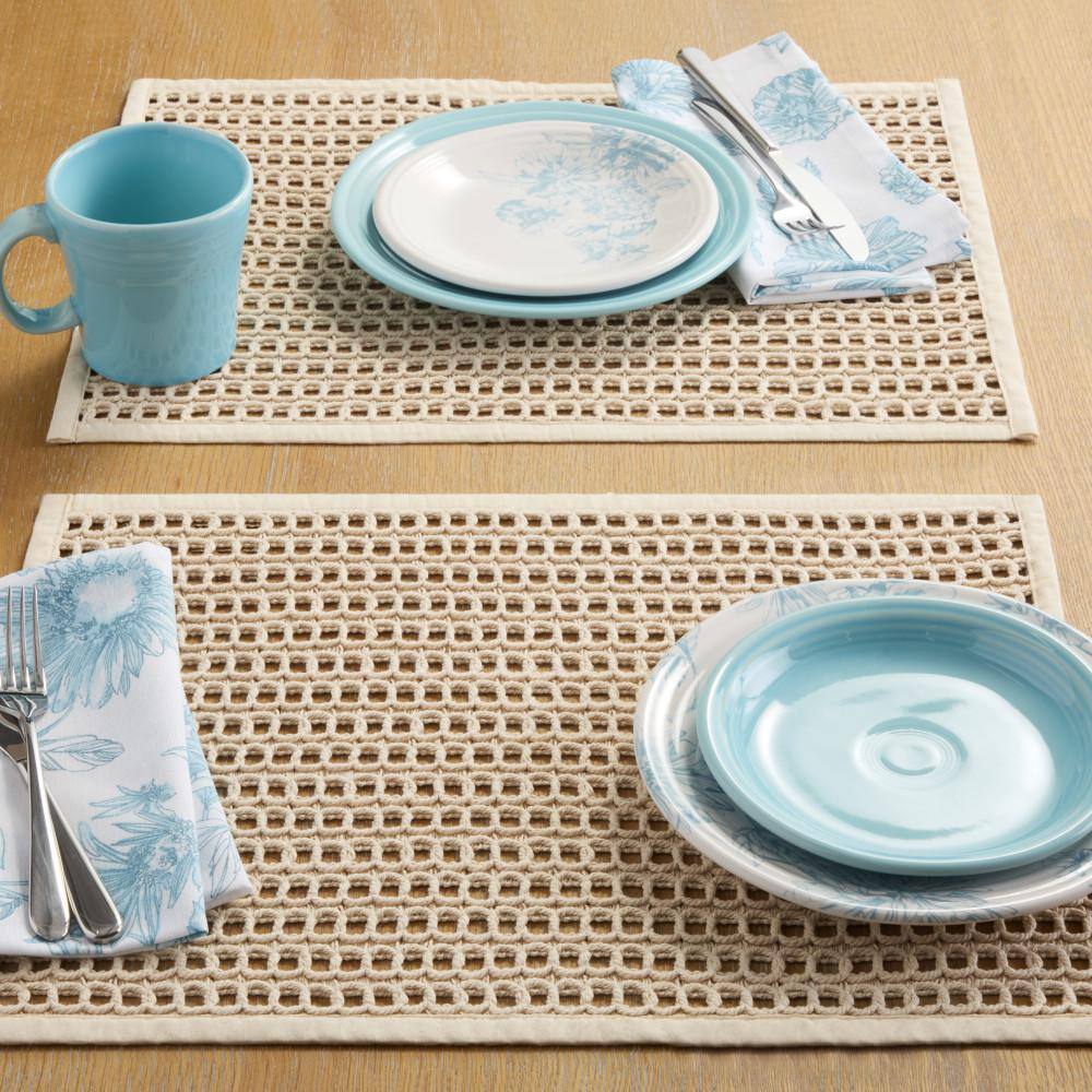 Natural Cotton Crochet Decorative Rectangle Placemats, Set of Four