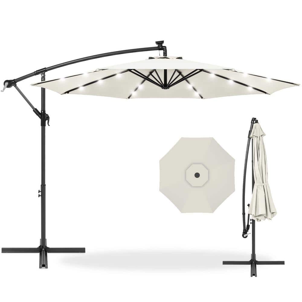 10 ft. Steel Cantilever Solar Patio Umbrella in Beige