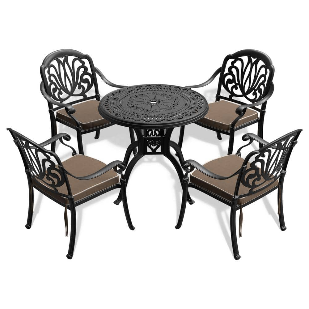 5-Piece Cast Aluminum Outdoor Dining Set Patio Dining Table Set with 4 Dining Chairs and Random Colors Seat Cushions -  Anvil, FY-W1710S00023