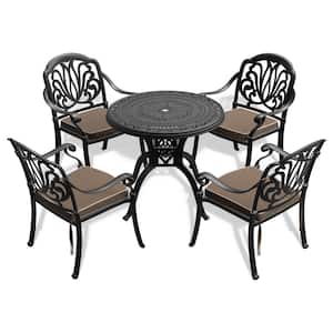5-Piece Cast Aluminum Outdoor Dining Set Patio Dining Table Set with 4 Dining Chairs and Random Colors Seat Cushions