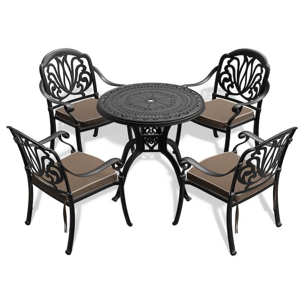 Anvil 5-Piece Cast Aluminum Outdoor Dining Set Patio Dining Table Set with 4 Dining Chairs and Random Colors Seat Cushions