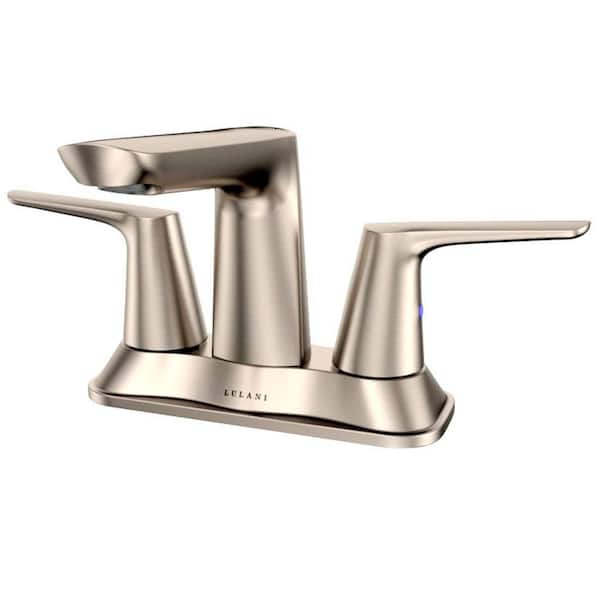 Lulani Bora Bora 4" Centerset 2-Handle Bathroom Faucet with Drain Kit and Supply Lines Included in Brushed Nickel