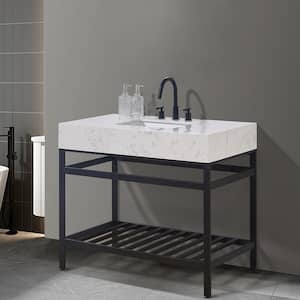Merano 42 in. W x 22 in. D x 35 in. H Bath Vanity in Matte Black with White Composite Stone Top