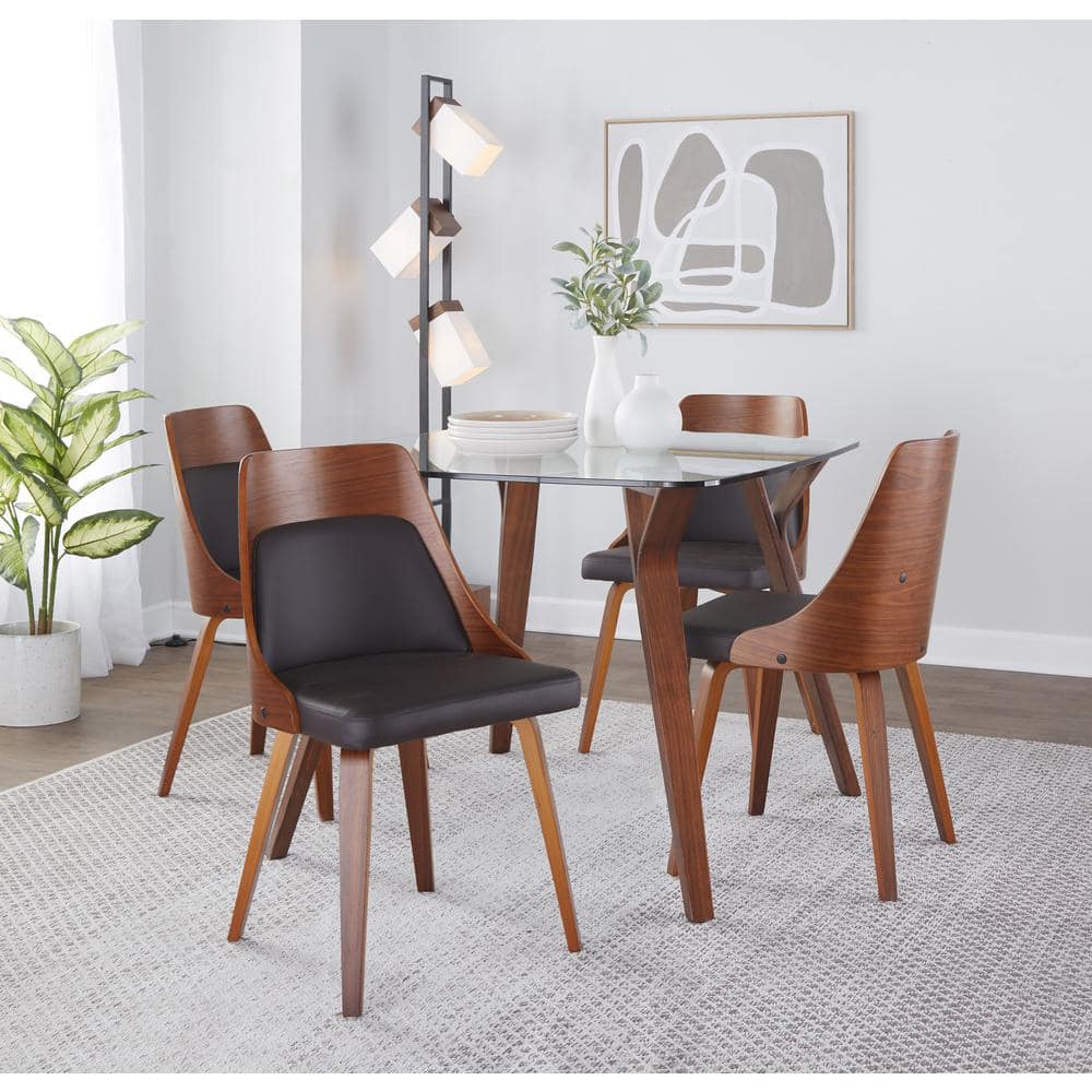 Lumisource Anabelle Brown Faux Leather and Walnut Wood Side Dining