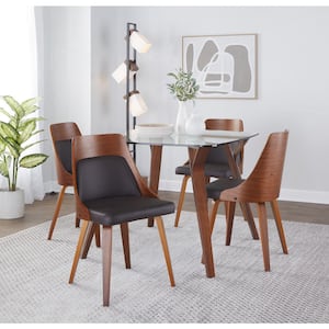 Anabelle Brown Faux Leather and Walnut Wood Side Dining Chair with Bent Wood Legs (Set of 2)