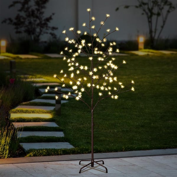 Lightshare 5 ft. Pre-Lit LED Cherry Blossom Artificial Christmas with Warm White LED Lights - The Home Depot