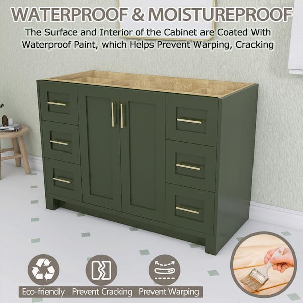 Zeafive Gnie 48 in. Single Sink Green Bath Vanity with White Solid