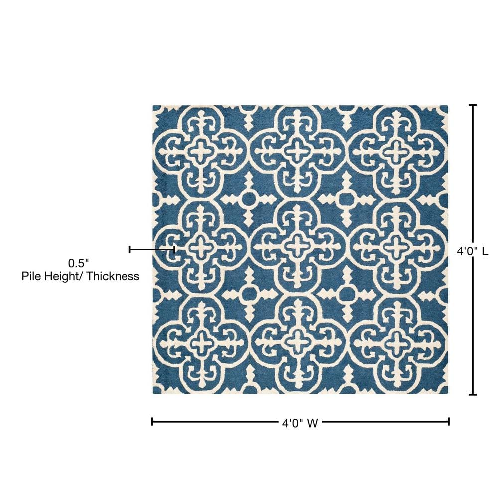 Hand-Tufted Navy & Ivory Wool Square Rug - Classic Moroccan Inspired