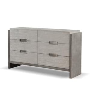 Burnett Stone Gray Modern 6-Drawer 64 in. Wide Dresser