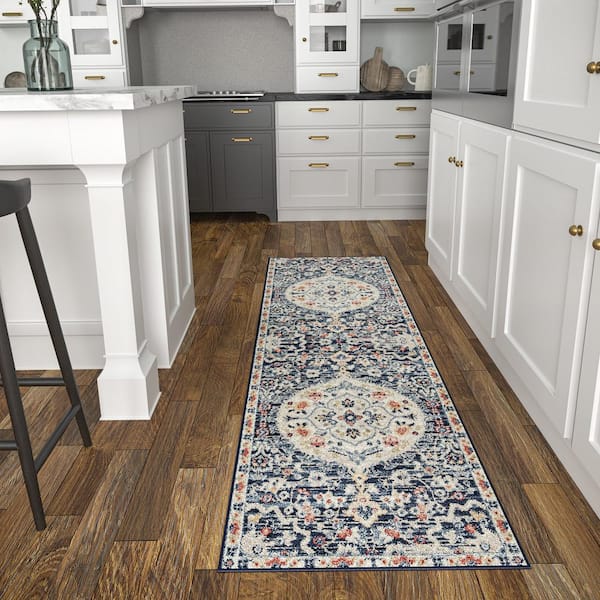 Tuscany Medallion Navy 2 ft. x 8 ft. Indoor Runner Rug