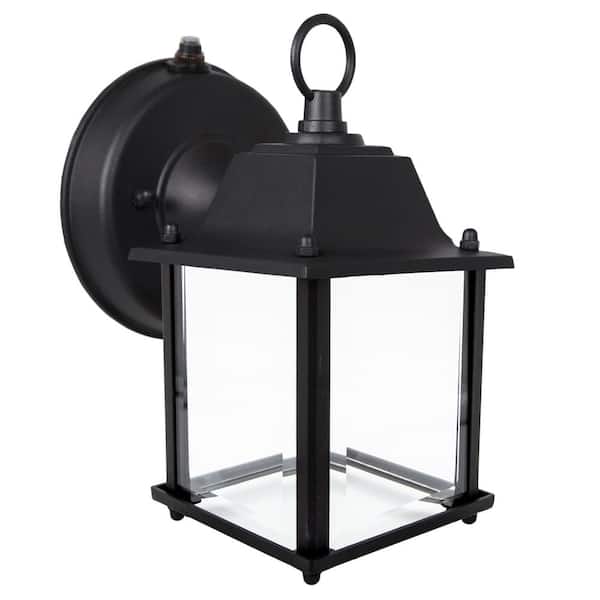 Maxxima 1-Light Black LED Outdoor Wall Lantern Sconce with Dusk to Dawn Sensor