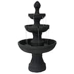 43 in. 3-Tiered Flower Blossom Electric Fountain in Black